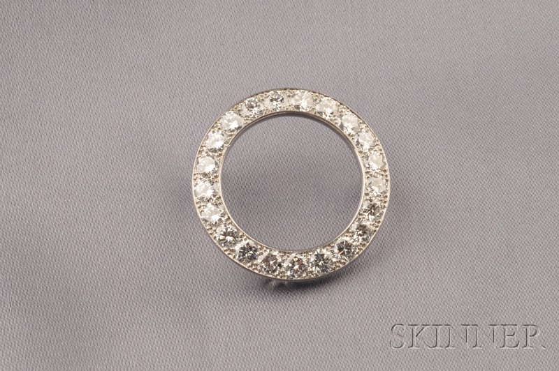 Appraisal: Platinum and Diamond Circle Brooch bead-set with twenty circular-cut diamonds