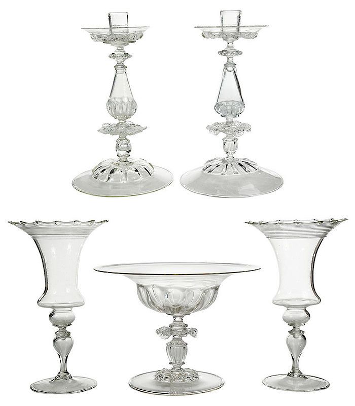 Appraisal: Five Pieces of Clear Venetian Glass Italian th century three