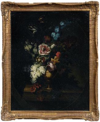 Appraisal: Samuel Barker painting still life with lilacs delphinium primrose tulips