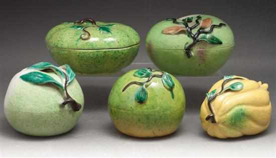 Appraisal: Three Chinese Export porcelain votive fruits and two similar fruit-form