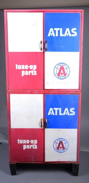 Appraisal: B Atlas Tune Up Parts Cabinet Red white and blue