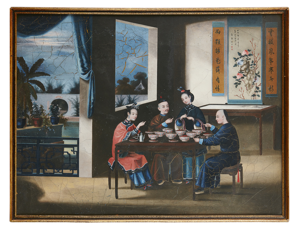 Appraisal: ATTRIBUTED TO YOUQUA ACTIVE CIRCA - CHINESE DOMESTIC SCENE oil