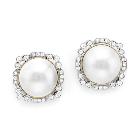 Appraisal: Pair of Gold Mab Pearl and Diamond Earrings Estimate -