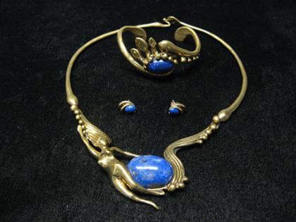 Appraisal: Lapis jewelry set s Lapis jewelry set into brass like