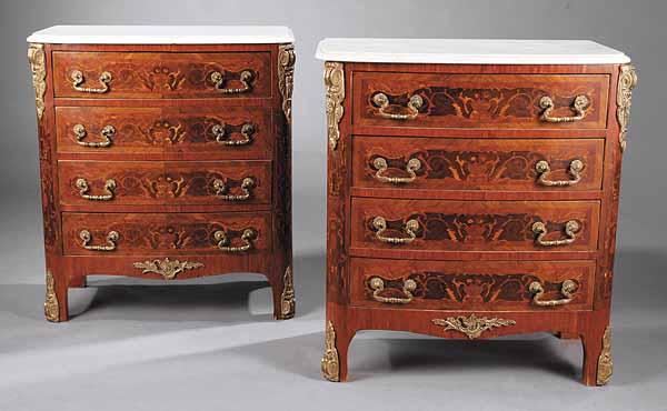 Appraisal: A Pair of Georgian-Style Mahogany Inlaid Bronze-Mounted Commodes each with