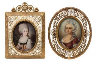 Appraisal: Two Continental Portrait Miniatures Larger example x inches Two Continental