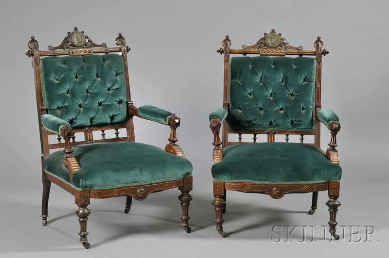 Appraisal: Pair of Renaissance Revival Bronze-mounted Parcel-gilt and Carved Rosewood Open