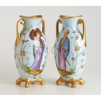 Appraisal: EUROPEAN PORCELAIN Pair of hand-painted vases decorated with kimono-clad figures