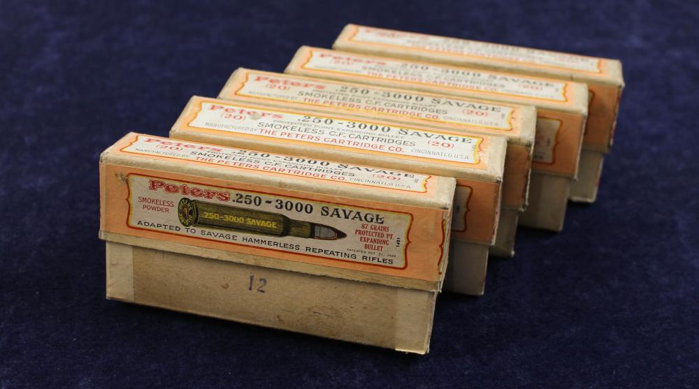 Appraisal: FIVE COLLECTABLE BOXES OF SAVAGE - AMMUNITION BY PETERS four