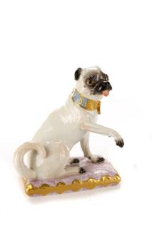 Appraisal: Meissen Porcelain Pug Dog on Purple Pillow Meissen German founded