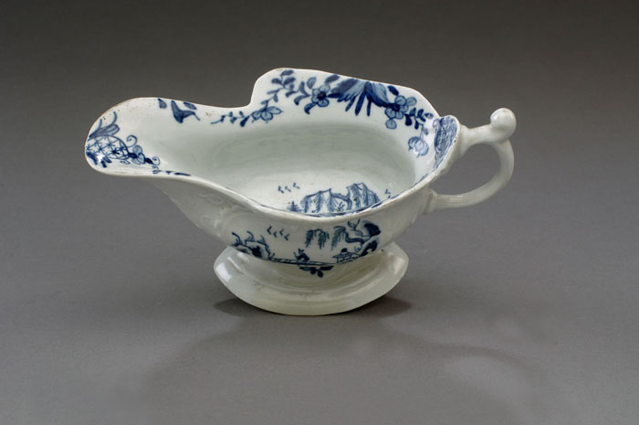 Appraisal: WORCESTER PORCELAIN BLUE AND WHITE 'SINKING BOAT FISHERMAN' PATTERN SAUCEBOAT