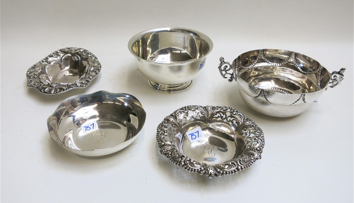 Appraisal: FIVE STERLING SILVER BOWLS English sterling bowl Brittania hallmark and