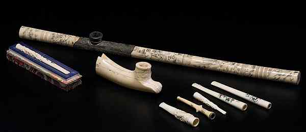 Appraisal: Ivory Smoking Articles An assembled group of eight ivory smoking