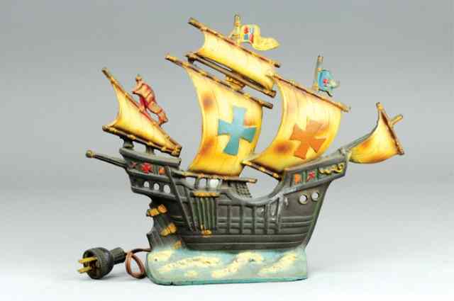 Appraisal: PIRATE SHIP LAMP Cast iron painted overall nice detail to