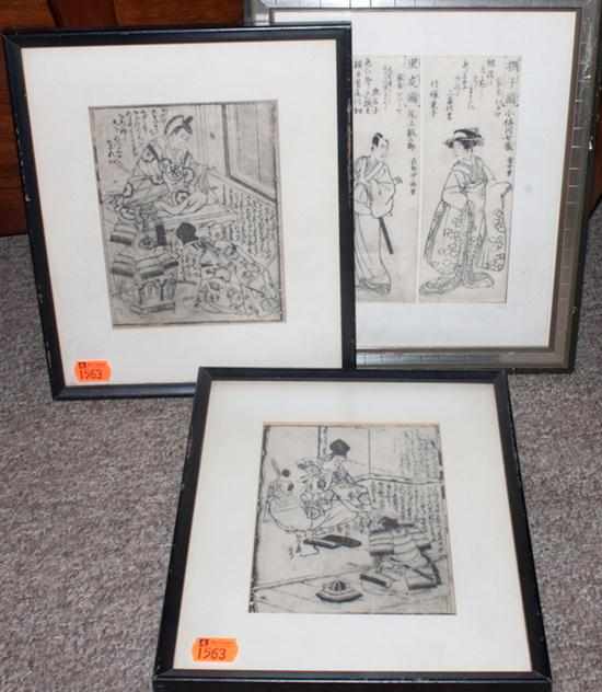 Appraisal: Three framed Japanese woodcuts published as book illustrations th and