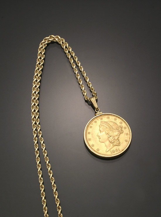 Appraisal: U S Gold Coin Pendant and Chain Having a -karat