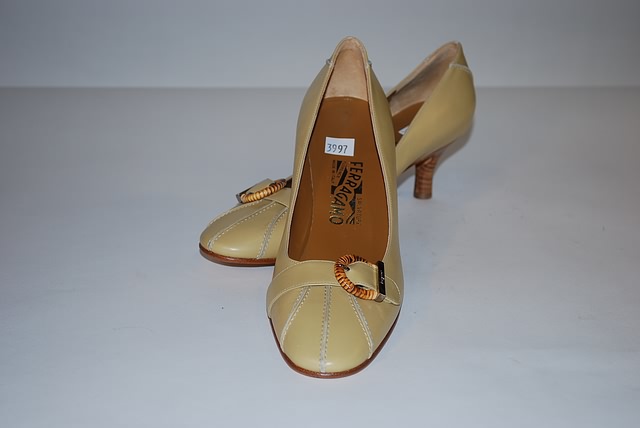 Appraisal: Salvatore Ferragamo tan calf pumps Size B Good condition -