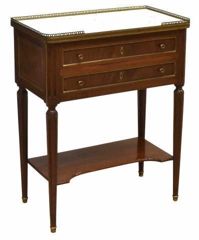 Appraisal: French Louis XVI style marble-top mahogany side table late thc