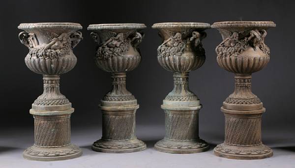 Appraisal: A set of four Neoclassical style patinated bronze jardini res