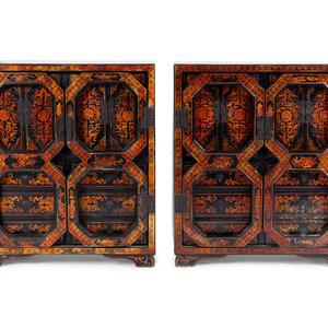 Appraisal: A Pair of Chinese Black and Gilt Lacquer Diminutive Apothecary