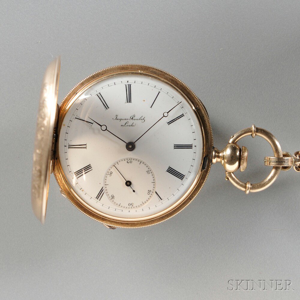 Appraisal: kt Gold Hunting Case Pocket Watch by Jaques Roulet Locle