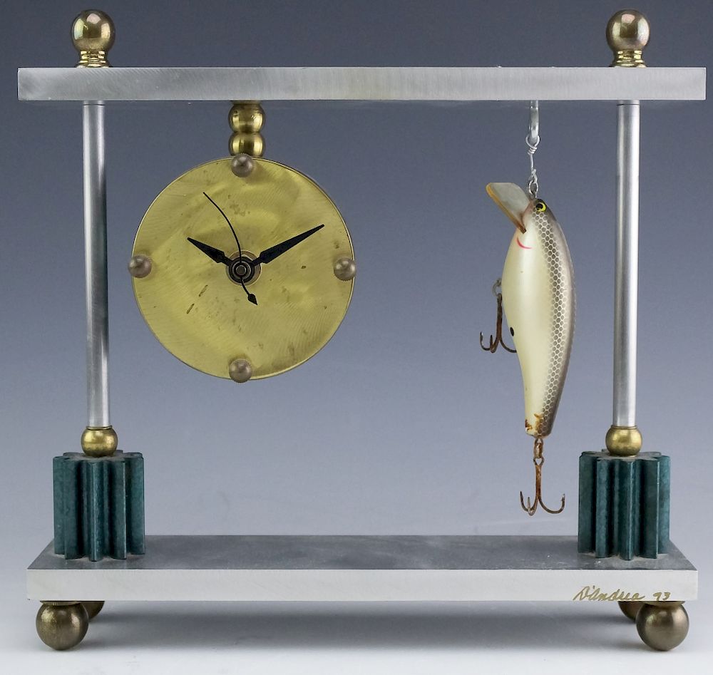 Appraisal: Aluminum Bronze Clock Fishing Lure SIGNED th Century artisan crafted