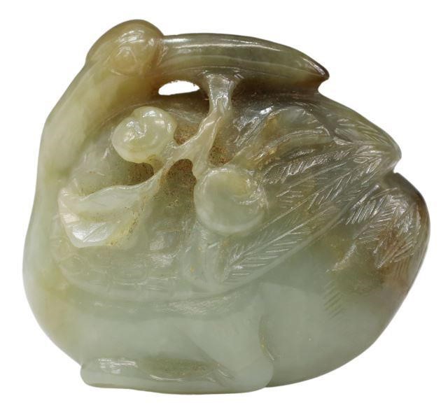 Appraisal: Chinese carved jade ornament goose with fruit branch pale green