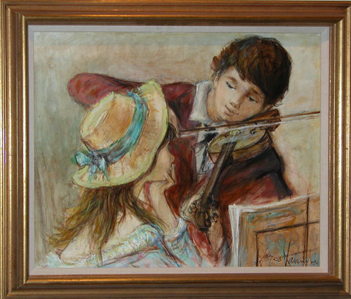 Appraisal: Violinist with Young Girl Lalande Jacques French born Oil on