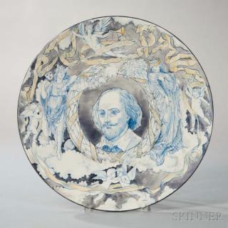 Appraisal: Hand-painted Earthenware Shakespeare Dish England c polychrome enamel decorated cream-colored