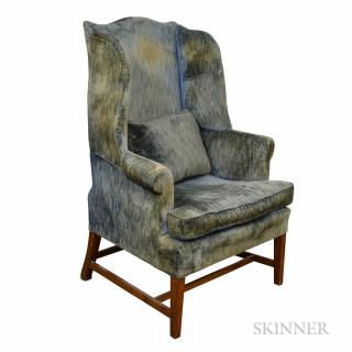 Appraisal: Federal Upholstered Cherry Wing Chair th century ht in Estimate