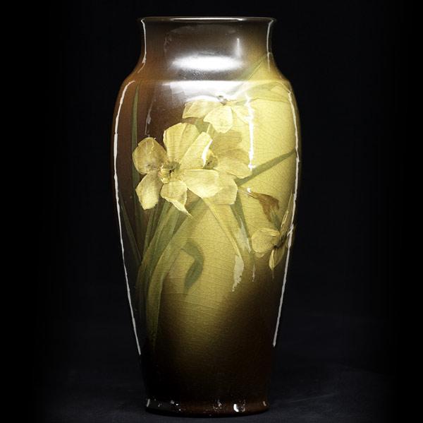 Appraisal: ROSEVILLE Rozane vase with golden blossoms Some glaze lifting Stamped