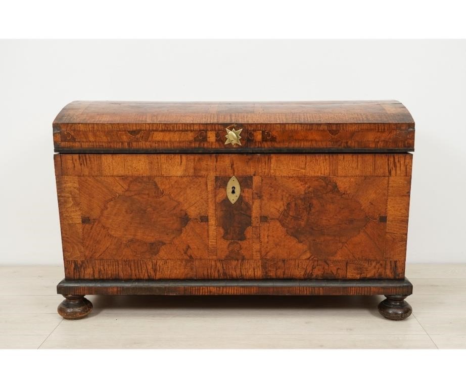 Appraisal: Continental walnut and pine dome-lid immigrant chest circa with extensive