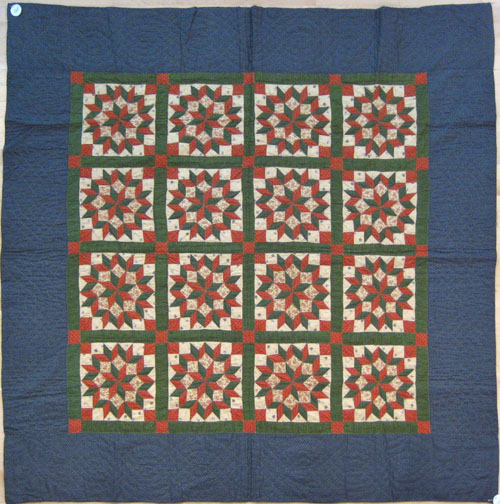 Appraisal: Pieced calico quilt late th c with sixteen squares in