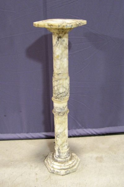 Appraisal: White Grey Marble Pedestal Marble column pedestal some chipping Measures