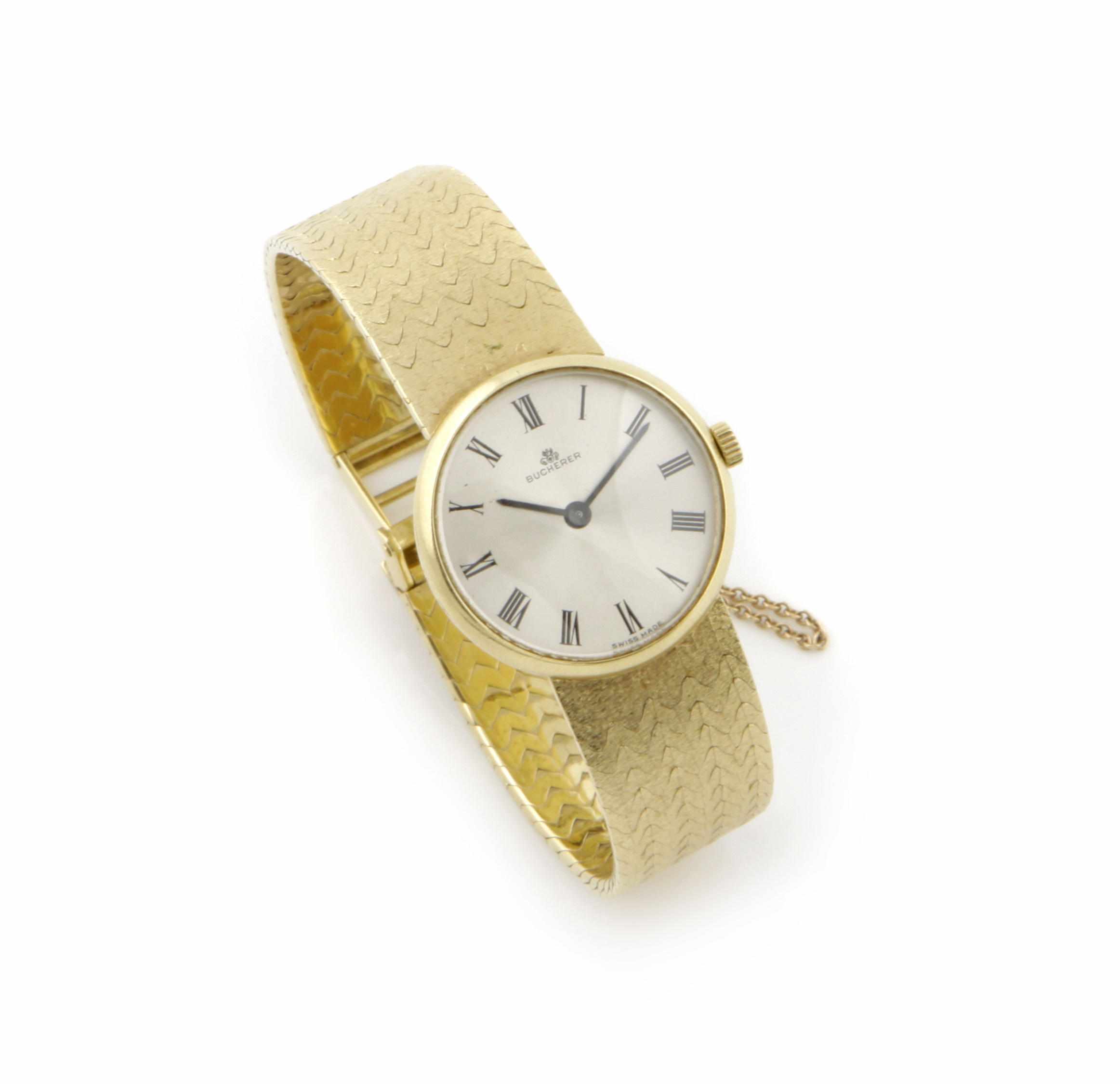 Appraisal: An k gold bracelet wristwatch Bucherer case dial and movement