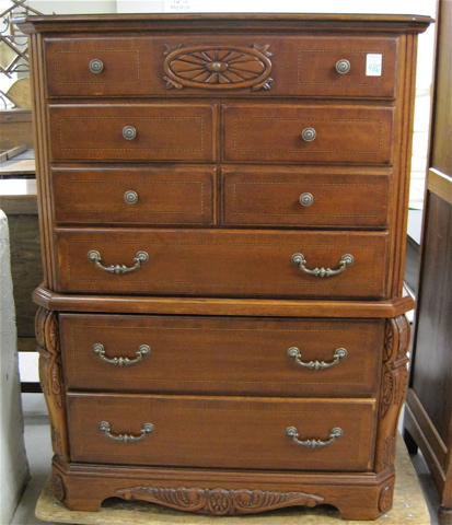 Appraisal: MAHOGANY CHEST-ON-CHEST having five large drawers between carved reeded and