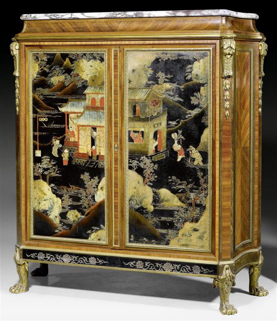 Appraisal: HALF-HEIGHT CABINET WITH LACQUER PANELS Louis XV style stamped KRIEGER