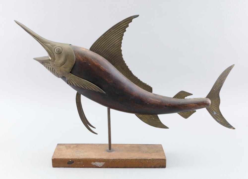 Appraisal: WOOD AND BRASS MODEL OF A SAILFISH TH CENTURY LENGTH