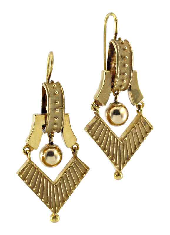 Appraisal: K GOLD ETRUSCAN STYLE GOLD DANGLE EARRINGS K yellow gold