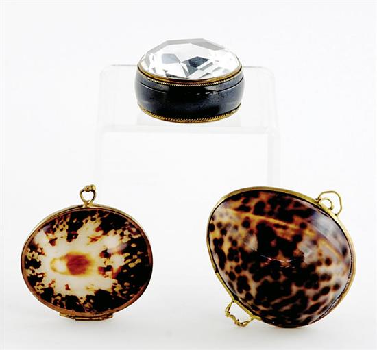 Appraisal: Shell and faceted crystal trinket boxes two metal-bound shells L