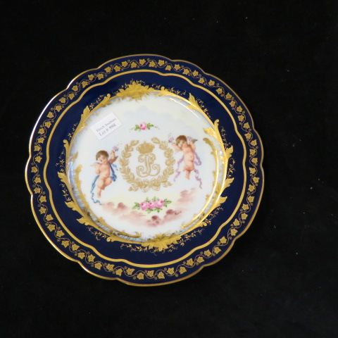 Appraisal: Sevres Porcelain Cabinet Plate Royal crest cherub decors cobalt gold