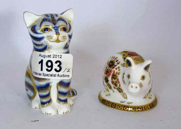 Appraisal: Royal Crown Derby Paperweight Seated Kitten and Piglet