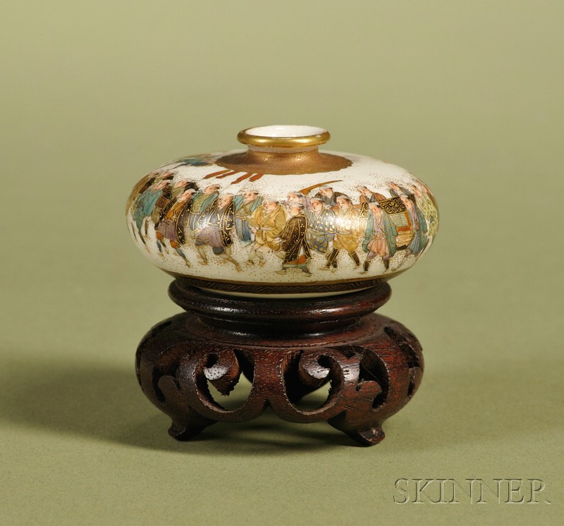 Appraisal: Japanese Meiji Period Satsuma Painted Pottery Miniature Vase c -