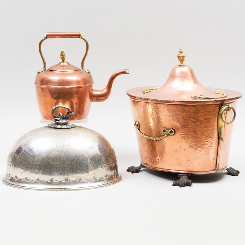 Appraisal: GROUP OF THREE METAL WARES Comprising A copper kindling bucket