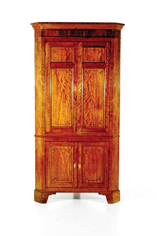 Appraisal: Georgian style inlaid mahogany corner cupboard first half th century