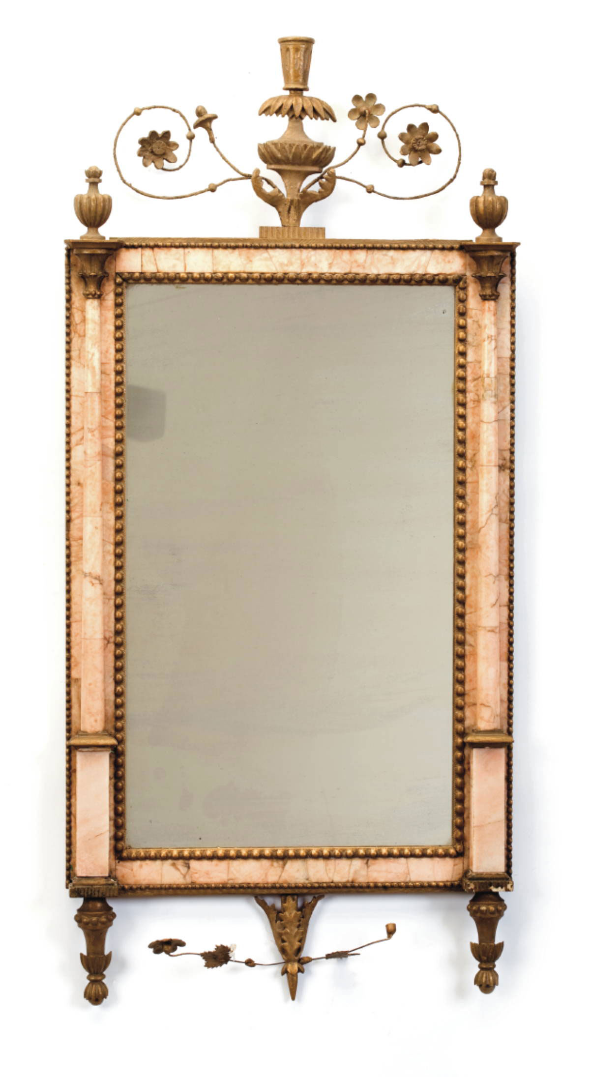 Appraisal: CONTINENTAL NEOCLASSICAL FOLIATE-CARVED GILTWOOD AND MARBLE-FRAMED BILBAO MIRROR x inches