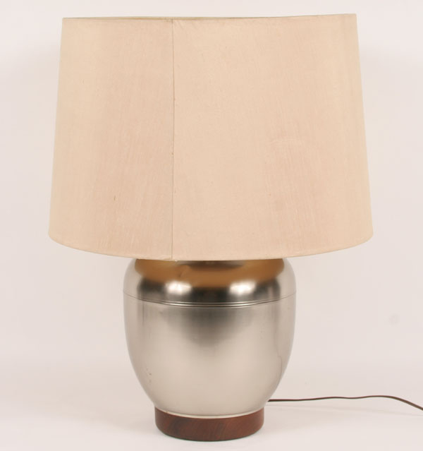 Appraisal: Brushed aluminium vase form table lamp with turned base and