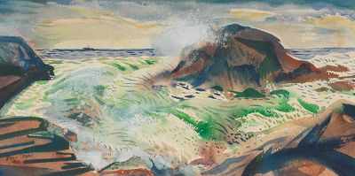 Appraisal: Paul Bough Travis American - Waves Crashing Against Shore Watercolor