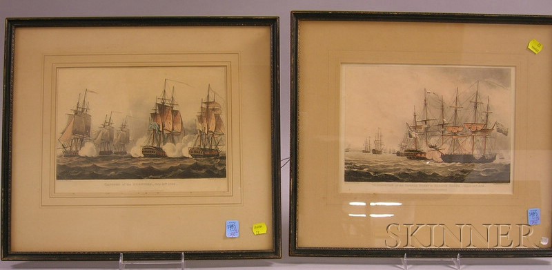 Appraisal: Four Framed J Jenkins Hand-colored Lithographs Depicting British Sea Battles