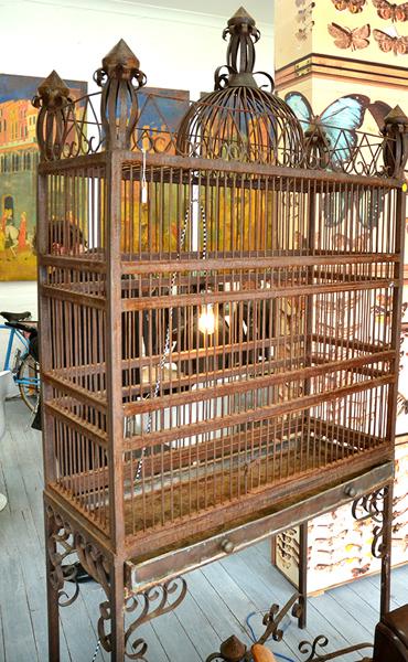 Appraisal: IRON BIRD CAGE ON STAND x x cm IRON BIRD